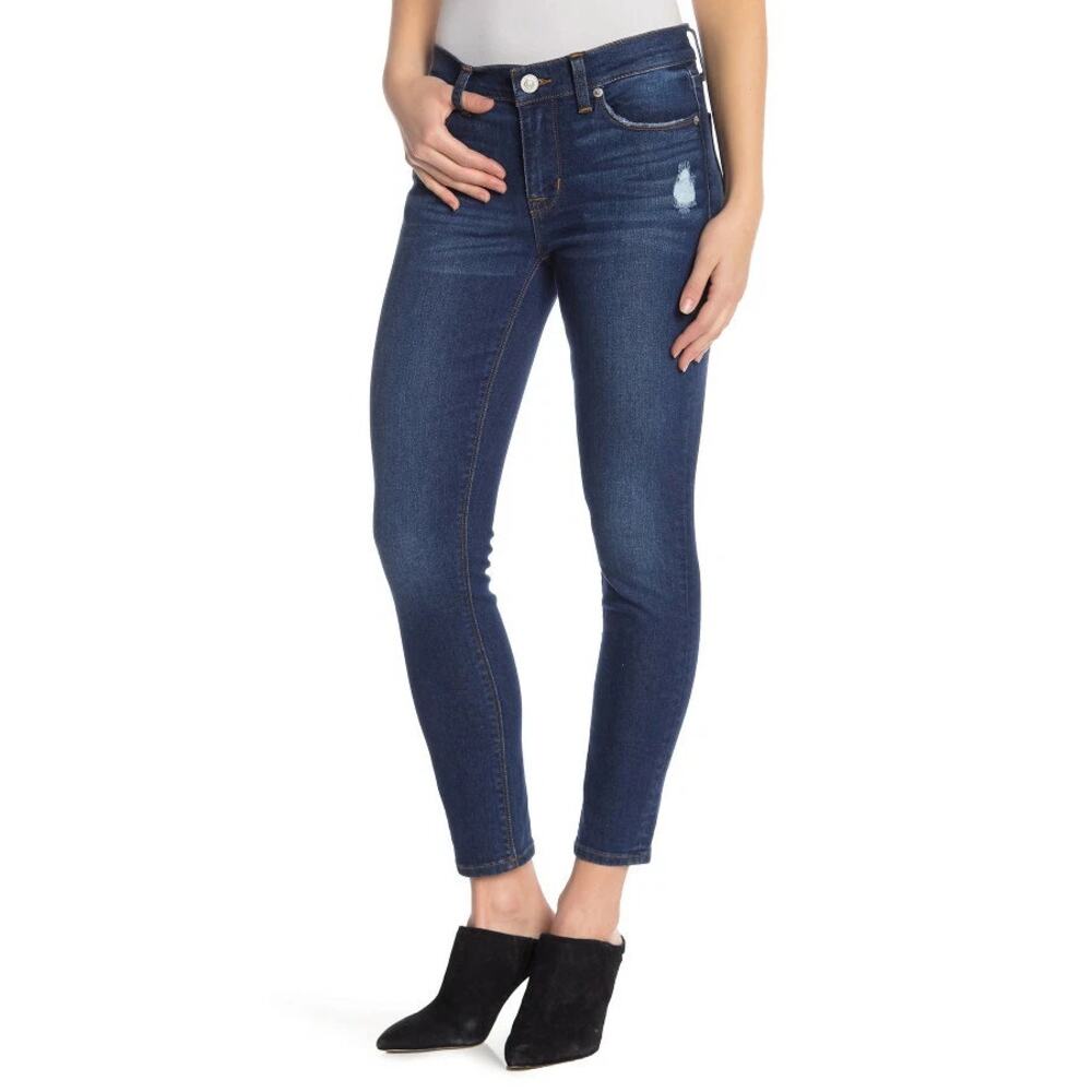 Hudson Natalie Distressed Mid Rise Crop Super Skinny Jeans Blue Size 29